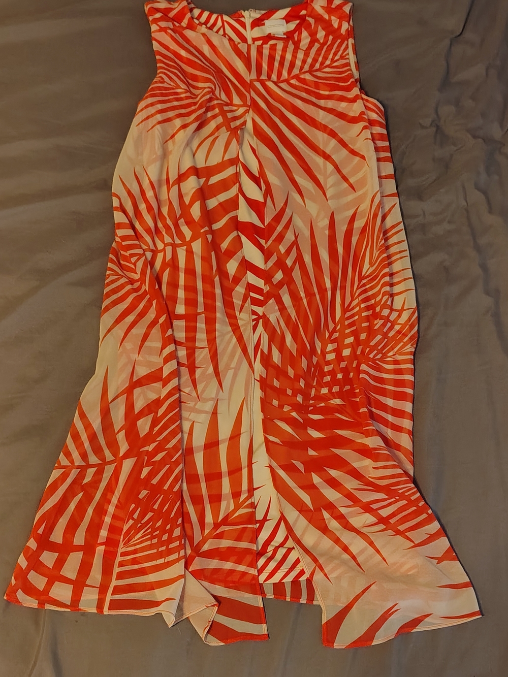 Chico's Orange and White Palm-Print Dress
